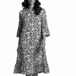 Hobbs London Navy Black and White Leaf/Floral  Print Flare Hemline Dress Sz 10